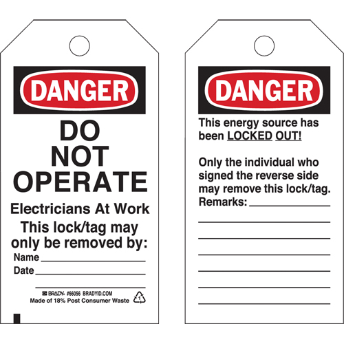 Lockout Tags, Plastic, 3" W x 5-3/4" H, English Helyx Safety & Industrial Supplies