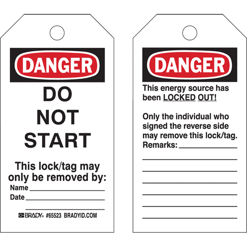 Lockout Tags, Plastic, 3" W x 5-1/2" H, English Helyx Safety & Industrial Supplies