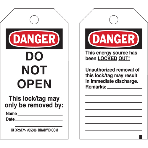 Lockout Tags, Cardstock, 3" W x 5-3/4" H, English Helyx Safety & Industrial Supplies