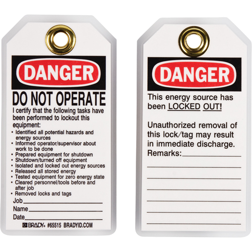 &eacute;tiquettes de verrouillage, Plastique, 3" la x 5-1/2" h, Anglais Helyx Safety & Industrial Supplies