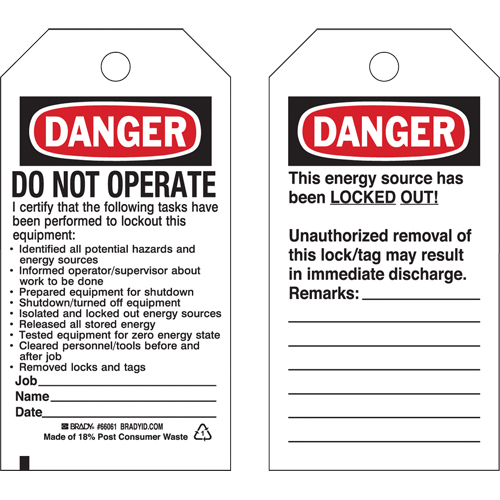 &eacute;tiquettes de verrouillage, Plastique, 3" la x 5-3/4" h, Anglais Helyx Safety & Industrial Supplies
