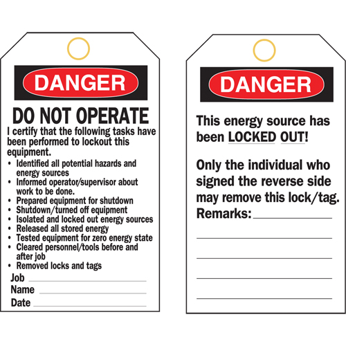 Lockout Tags, Plastic, 3" W x 5-3/4" H, English Helyx Safety & Industrial Supplies