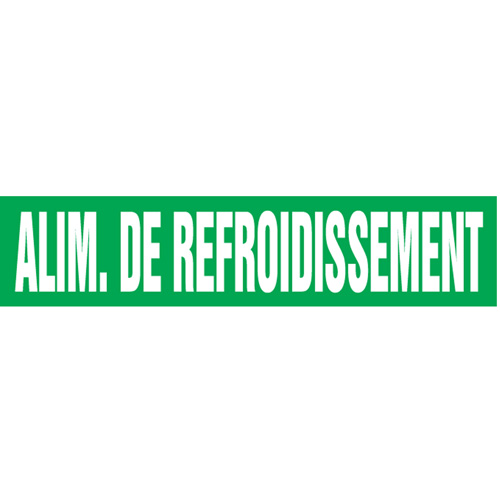 "Alim. de Refroidissement" Pipe Markers, Self-Adhesive, 2-1/2" H x 12" W, White on Green Helyx Safety & Industrial Supplies