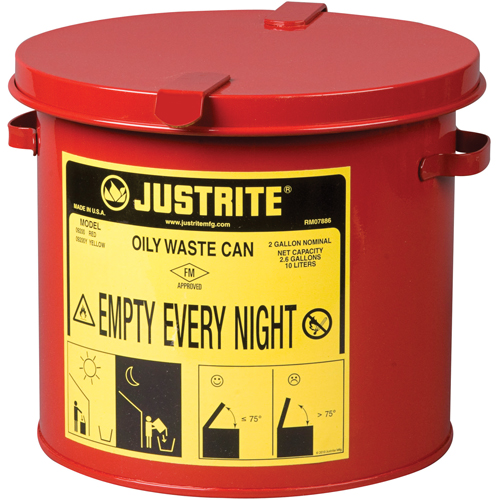 Oily Waste Cans, FM Approved/UL Listed, 2 US gal., Red Helyx Safety & Industrial Supplies