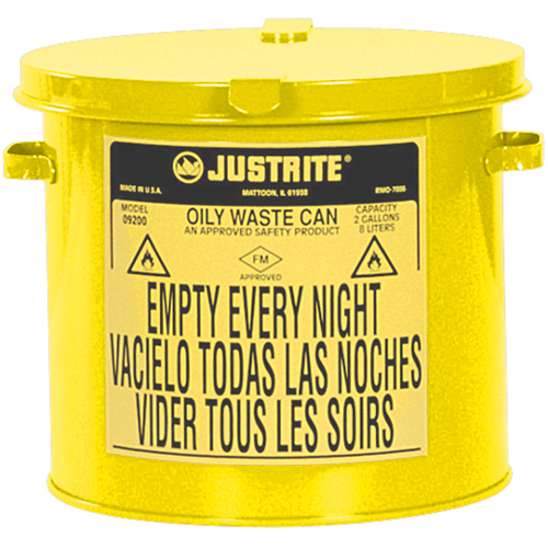 Oily Waste Cans, FM Approved/UL Listed, 2 US gal., Yellow Helyx Safety & Industrial Supplies