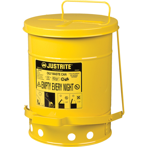 Oily Waste Cans, FM Approved/UL Listed, 6 US Gal., Yellow Helyx Safety & Industrial Supplies