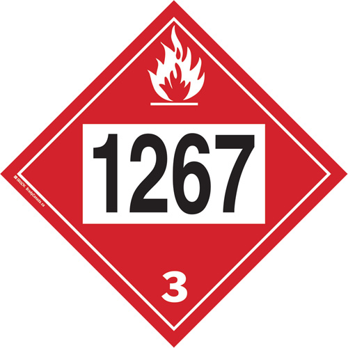 Plaque-&eacute;tiquette TMD 1267 pour liquide inflammable p&eacute;trole brut, Vinyle adh&eacute;sif Helyx Safety & Industrial Supplies