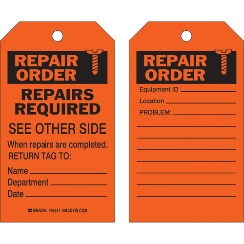 Safety Repair Tag, Polyester, 4" W x 7" H, English Helyx Safety & Industrial Supplies
