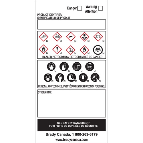 &eacute;tiquettes SIMDUT fabriqu&eacute;es sur place, Vinyle, Feuille, 6" lo x 3" la Helyx Safety & Industrial Supplies