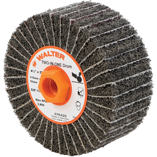 Tambours de finition Two-In-One, 4-1/2" dia. x 2" la, Arbre 5/8"-11, Oxyde d'aluminium Helyx Safety & Industrial Supplies