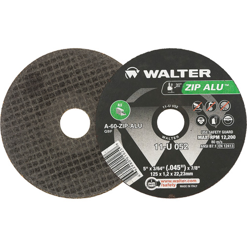 Zip Alu Cut-Off Wheel, 5" x 3/64", 7/8" Arbor, Type 1, Aluminum Oxide, 12200 RPM Helyx Safety & Industrial Supplies