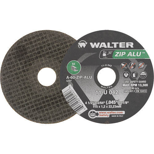 Zip Alu Cut-Off Wheel, 4-1/2" x 3/64", 7/8" Arbor, Type 1, Aluminum Oxide, 13300 RPM Helyx Safety & Industrial Supplies