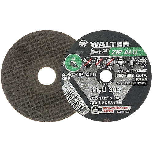 Meule ZIP ALU, 3" x 1/32", Arbre de 3/8", Type 1, Oxyde d'aluminium, 25470 Tr/min Helyx Safety & Industrial Supplies