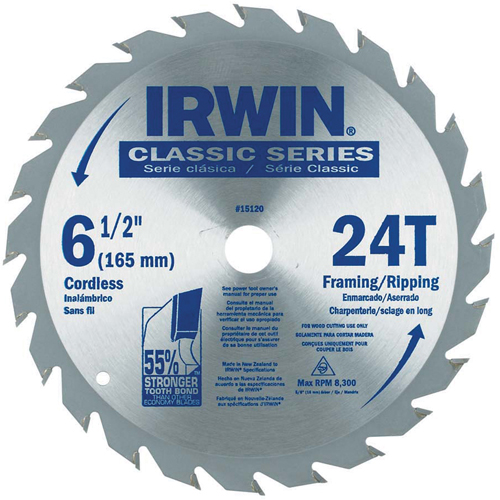 Contractor Saw Blades - Classic Series Saw Blades, 6-1/2", 24 Teeth, Wood Use Helyx Safety & Industrial Supplies