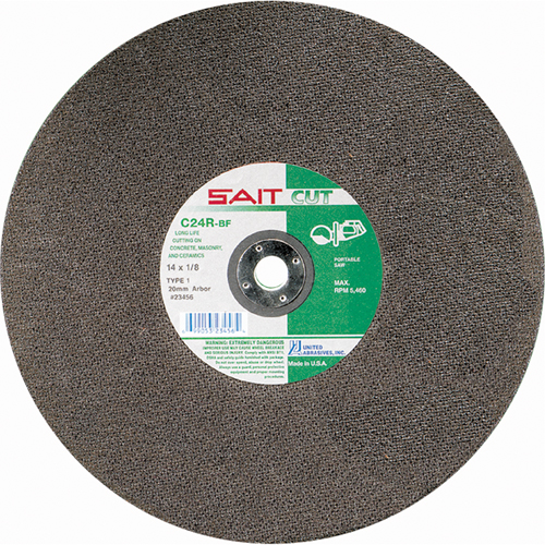 C24R Concrete High Speed Cut-Off Wheel, 14" x 1/8", 1" Arbor, Type 1, Silicon Carbide, 5400 RPM Helyx Safety & Industrial Supplies