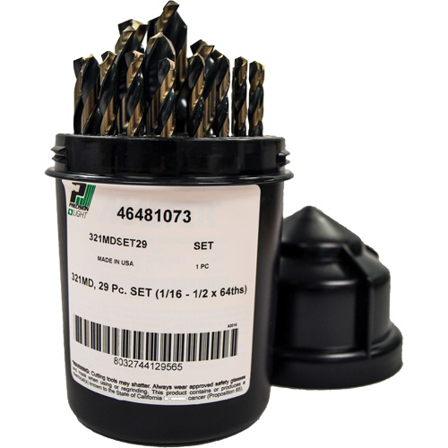 Mechanics Length Jobber Drill 135° - 1/16" to 1/2" by 1/64", 29 Pieces, High Speed Steel Helyx Safety & Industrial Supplies