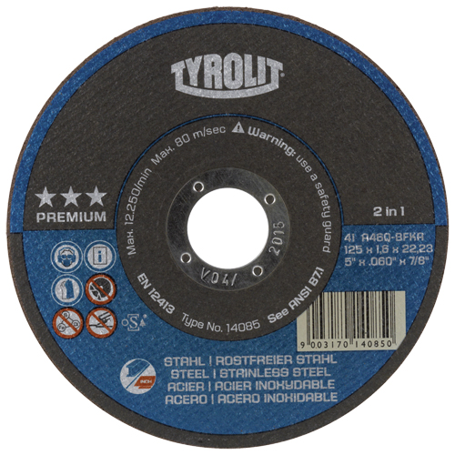 Disque de coupe, 5" x 1/16", Arbre de 7/8", Type 27, Oxyde d'aluminium, 12250 Tr/min Helyx Safety & Industrial Supplies