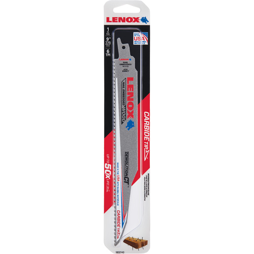 Lame de scie alternative pour d&eacute;molitions, Carbure, 6 Dents par pouce, 9" lo x 1" la Helyx Safety & Industrial Supplies