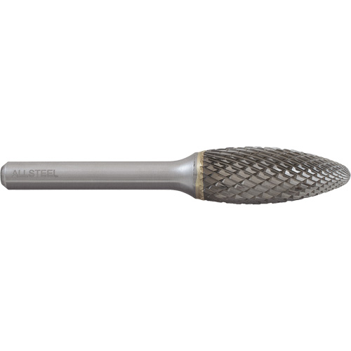 ALLSTEEL Flame Shape Carbide Burr, SH-5, 1/2" Dia., 1/4" Shank, 1-1/4" Depth of Cut Helyx Safety & Industrial Supplies