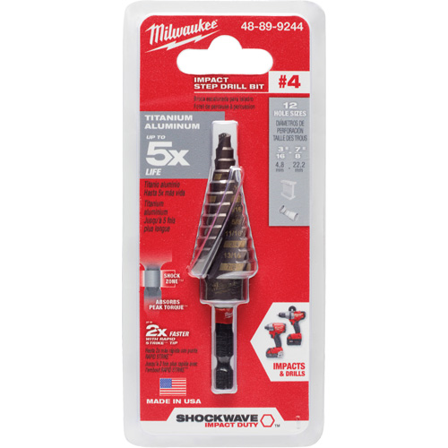 #4 Shockwave Impact Duty Step Drill Bit, 3/16" - 7/8" , 1/16" Increments, Titanium Helyx Safety & Industrial Supplies