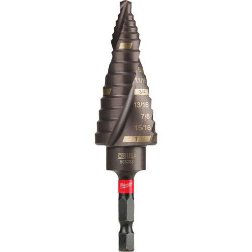 #8 Shockwave Impact Duty Step Drill Bit, 1/2" - 1" , 1/16" Increments, Titanium Helyx Safety & Industrial Supplies