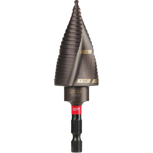 #9 Shockwave Impact Duty Step Drill Bit, 7/8" - 1-1/8" , 1/4" Increments, Titanium Helyx Safety & Industrial Supplies