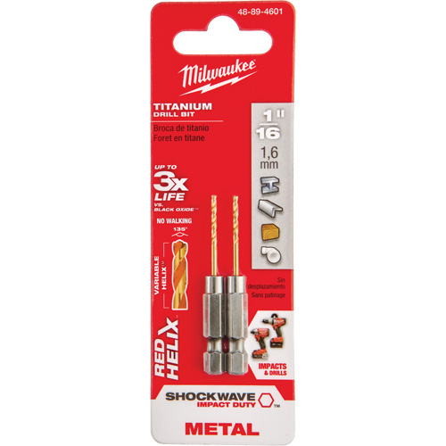 Shockwave Drill Bit, 1/16", Titanium, 5/8" Flute, 135° Point Helyx Safety & Industrial Supplies