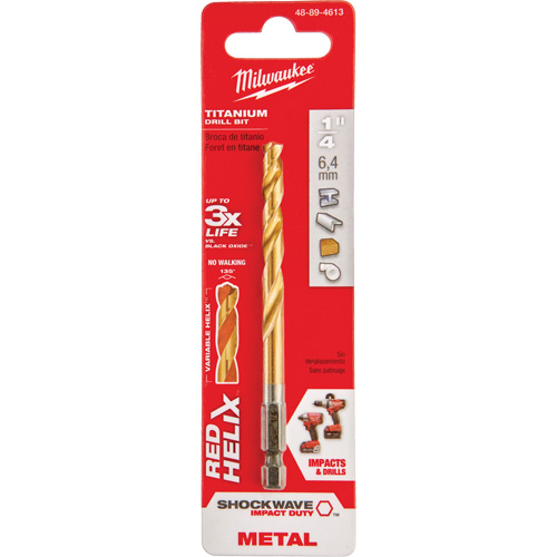 Shockwave Drill Bit, 1/4", Titanium, 2-15/32" Flute, 135° Point Helyx Safety & Industrial Supplies