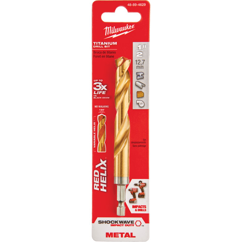 Shockwave Drill Bit, 1/2", Titanium, 3-21/64 Flute, 135° Point Helyx Safety & Industrial Supplies
