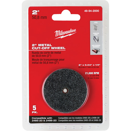 M12 Fuel Right Angle Die Grinder Cut-Off Wheels, 2" x 0.04", 1/4" Arbor, Type 1, Aluminum Oxide, 21000 RPM Helyx Safety & Industrial Supplies