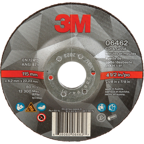 Cut & Grind Wheel, 4-1/2" x 1/8", 7/8" Arbor, Type 27, Ceramic Helyx Safety & Industrial Supplies
