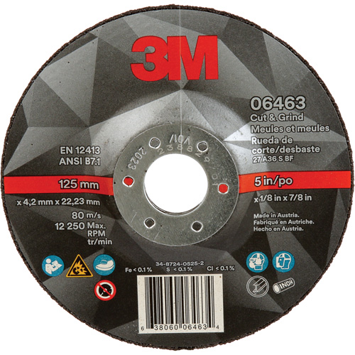 Cut & Grind Wheel, 5" x 1/8", 7/8" Arbor, Type 27, Ceramic Helyx Safety & Industrial Supplies