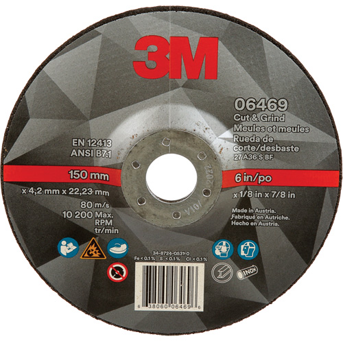 Cut & Grind Wheel, 6" x 1/8", 7/8" Arbor, Type 27, Ceramic Helyx Safety & Industrial Supplies