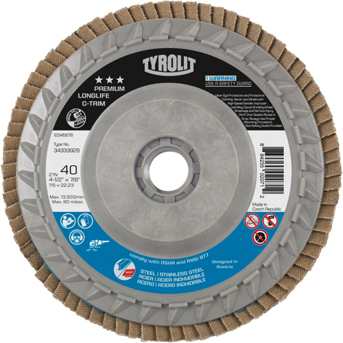 Long Life C-Trim Flap Disc, 4-1/2" x 5/8"-11, Type 27, 40 Grit, Zirconia Alumina Helyx Safety & Industrial Supplies