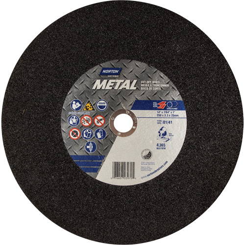 Meule Metal A pour scie &agrave; tronçonner, 14" x 3/32", Arbre de 1", Type 01/41, Oxyde d'aluminium, 4365 Tr/min Helyx Safety & Industrial Supplies