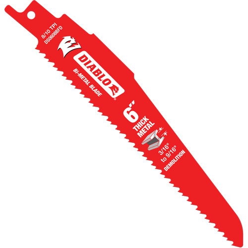 Reciprocating Blade for Thick Metal/Demolition, Bi-Metal, 8-10 TPI, 6" L Helyx Safety & Industrial Supplies