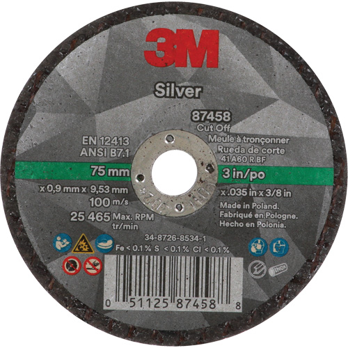 Meule &agrave; tronçonner Silver, 3" x 0,04", Arbre de 3/8"-24, Type 1, C&eacute;ramique, 25645 Tr/min Helyx Safety & Industrial Supplies