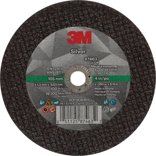 Silver Cut-Off Wheel, 4" x 0.05", 3/8"-24 Arbor, Type 1, Ceramic, 19100 RPM Helyx Safety & Industrial Supplies