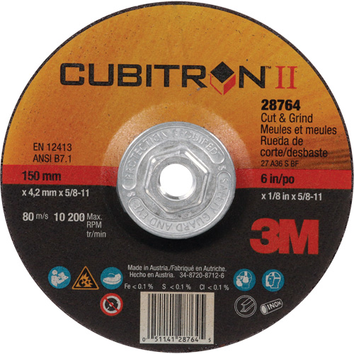 Cubitron II Quick Change Cut & Grind Wheel, 6" x 1/8", 5/8"-11 Arbor, Type 27, Ceramic Helyx Safety & Industrial Supplies