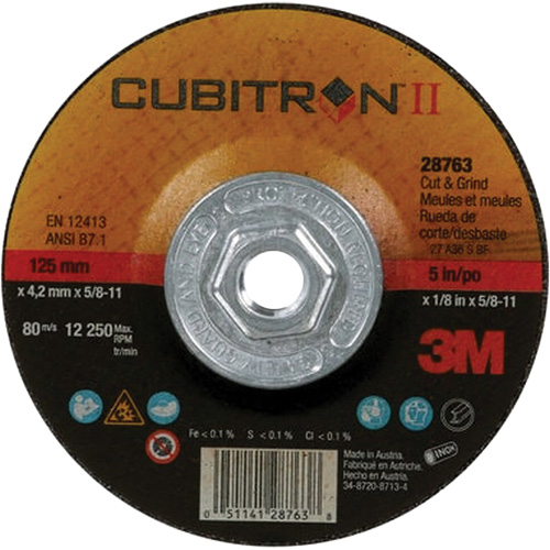 Cubitron II Quick Change Cut & Grind Wheel, 5" x 1/8", 5/8"-11 Arbor, Type 27, Ceramic Helyx Safety & Industrial Supplies