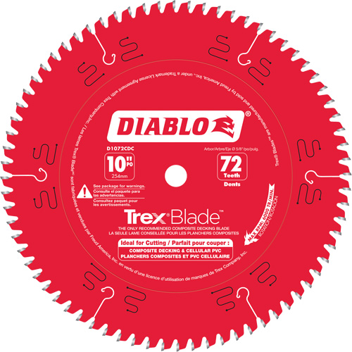 Trex&reg; Blade Cutting Saw Blade, 10", 72 Teeth, Plastic/Composite Decking Use Helyx Safety & Industrial Supplies