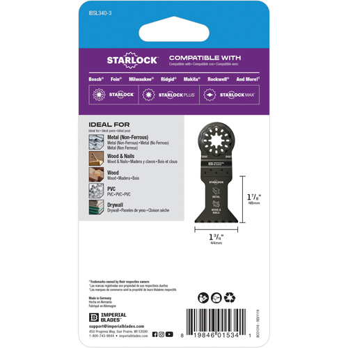 Lame standard pour le m&eacute;tal 1-3/4" Starlock Helyx Safety & Industrial Supplies