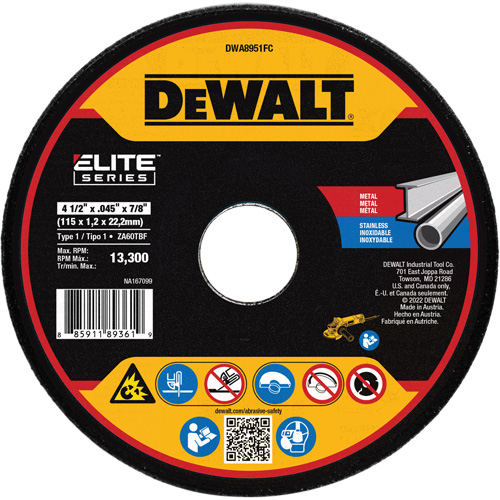 XP Metal Cut-Off Wheel, 4-1/2" x 0.045", 7/8" Arbor, Ceramic, Type 1 Helyx Safety & Industrial Supplies