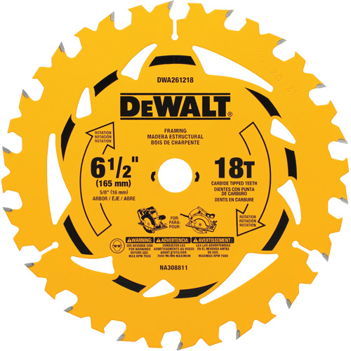 Framing Circular Saw Blade, 6-1/2", 18 Teeth, Wood Use Helyx Safety & Industrial Supplies