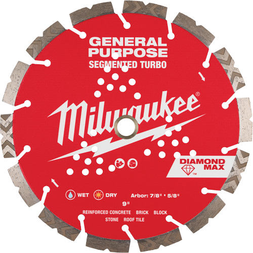 Diamond Max Segmented Turbo Saw Blade, 9", Metal/Stone/Concrete/Ductile Iron/Cement/Non-Ferrous/Brick/Fibre Cement/Tile/Asphalt Use Helyx Safety & Industrial Supplies