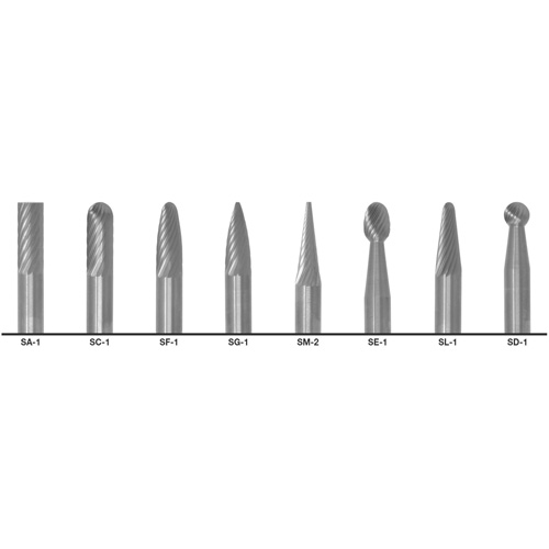 CLE-LINE 1855 Double Cut Carbide Burr Set, 8 Pieces Helyx Safety & Industrial Supplies