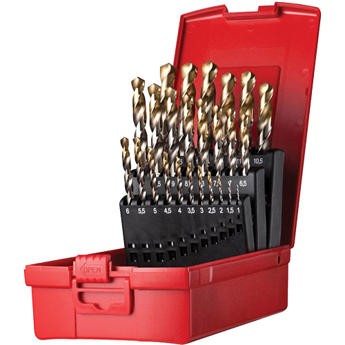 Jeu de forets s&eacute;rie courte combin&eacute;s robustes, 25 morceaux, Acier rapide Helyx Safety & Industrial Supplies