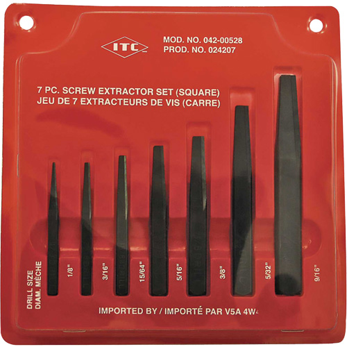 ISE-7 Ensemble d'extracteurs de vis carr&eacute;es 7 pi&egrave;ces, Pour vis de 1/8" - 9/16" Helyx Safety & Industrial Supplies