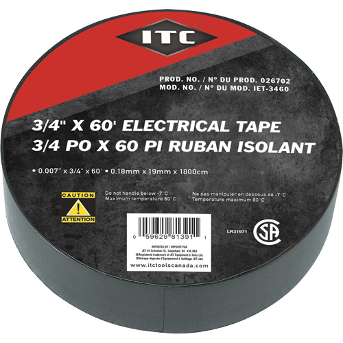 IET-3460 Ruban isolant, Ruban &eacute;lectrique, Rubans isolant, 19 mm (3/4") x 18,28 m (60'), Noir Helyx Safety & Industrial Supplies