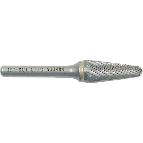 L4-D JET-KUT&reg; Taper Shape Burr with Radius End, 1/4" Dia., 1/4" Shank, 1-1/8" Depth of Cut Helyx Safety & Industrial Supplies